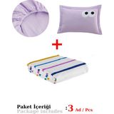 Eponj Home Funny Desenli Tek Kişilik Pike Takımı Lila Pamuk Kumaş 3 Parça - 160x235cm
