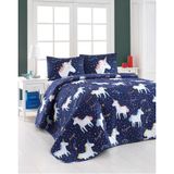 Eponj Home Kapitone Magic Unicorn Lacivert Çift Kişilik Yatak Örtüsü Seti