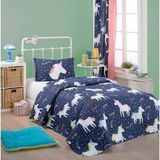 Eponj Home Kapitone Tek Kişilik Magicunicorn Lacivert Yatak Örtüsü Seti