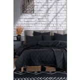 Eponj Home Kapitone Yatak Örtüsü Seti Çift Kişilik Solid Siyah