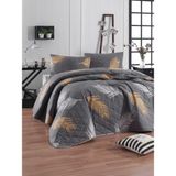 Eponj Home Kapitone Yatak Örtüsü Seti Modern Tema Çift Kişilik Altın-Gri Pamuklu 2 Yastık ile - Altın - Gri - 200 x 220 cm