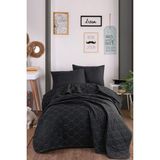 Eponj Home Kapitone Yatak Örtüsü Seti Tek Kişilik Solid Siyah - 160 x 220 cm