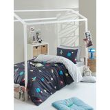 Eponj Home Kolay Ütülenir Tek Kişilik Uzay Temalı Nevresim Takımı Lacivert 160 x 220 cm Düz Desen