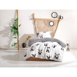 Eponj Home Tek Kişilik Panda Desenli B&W Nevresim Takımı 160 x 220 cm Kolay Ütülenebilir