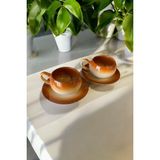 Eporselen Rainbow 2 Kişilik 4 Parça Seramik Double Kahve Fincanı Seti - Kahverengi - 150 ml