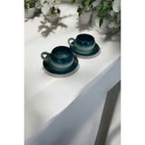 Eporselen Rainbow 2 Kişilik 4 Parça Seramik Double Kahve Fincanı Seti - Lacivert - 150 ml
