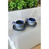 Eporselen Rainbow 2 Kişilik 4 Parça Seramik Double Kahve Fincanı Seti - Mavi - 150 ml