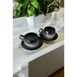 Eporselen Rainbow 2 Kişilik 4 Parça Seramik Double Kahve Fincanı Seti - Siyah - 150 ml