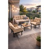 eportatif Bahçe Takımı Balkon ve Cafe Modüler Metal Koltuk Takımı 2+1+1 Sehpalı