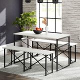 Eportatif Masa Takımı Bench Bank Masa Seti 120 x 60 Masa Mutfak Masası Yemek Masası Beyaz 1552