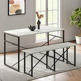 Eportatif Masa Takımı Bench Bank Masa Seti 120 x 60 Mutfak ve Yemek Masası Beyaz 1560
