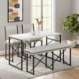 Eportatif Mutfak Masası Beyaz MDF Modern Tasarımlı 120X60 2 Sandalye ve Bank Seti