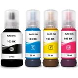 Epson 103 Muadil Mürekkep Seti 127 ml Siyah 70'er ml Renkliler Epson Ecotank L1110,L1210 ,L1250, L3110 , L3111, L3150 Yazıcı Uyumlu - Siyah - Mavi - Kırmızı - Sarı