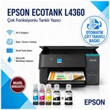 Epson Ecotank L4360 Wi-Fi + Tarayıcı + Fotokopi Renkli Çok Fonksiyonlu Tanklı Mürekkep Püskürtmeli Yazıcı - Muadil Mürekkepli