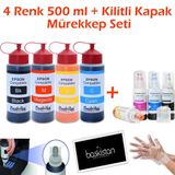 Epson L3150 4x500 ml Mürekkep + Kilitli Kapak Mürekkep Seti (Muadil)