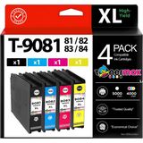 Epson T-9081 - T-9082 - T-9083 - T-9084 Siyah - Mavi - Sarı - Kırmızı Muadil Kartuş Seti - Yüksek Kapasiteli / Epson Workforce Pro WF-6090DTWC/WF-6090D2TWC/WF-6590DWF/WF-6590DTWFC/WF-6590D2TWFC - Renkli - 0,5