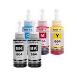 EPSON T664 4 Renk Muadil Seti EcoTank L3050,L3060,L3070,L310,L320 Yazıcı Uyumlu 664 MUADİL 70ML