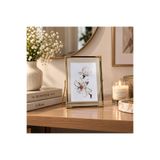 Eq deco Gold Corner Floral Metal Fotoğraf Çerçevesi 10x15 cm Çiçek Detaylı Camlı Dekoratif Masaüstü Çerçeve