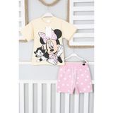 Eqru Minnie Mouse Desenli Şortlu Alt Üst Kız Çocuk Takım - 7 - 8 Yaş - Pembe - Krem