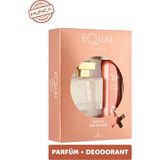 Equal EQUAL Kadın Parfüm ve Deodorant Seti - 75 ml EDT ve 150 ml Düzgün Duruşlu Dezodorant, Ağaç Alt Tonları, Kehribar, Çiçeksi ve Meyvemsi Notalar,