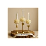 EQUINOX MUM Equinox (3’lü) Gold Şakayık Detaylı Beyaz Şamdan Mum – Dekoratif - Lotus Mumluk Hediyesiyle