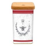 ER042-5O Country Housefly Desenli Ahşap Kapaklı Dikdörtgen Metal Saklama Kabı 8X10 cm