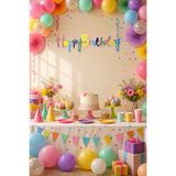 era balon Happy Birthday Kaligrafi Yazılı Doğum Günü Banner Süsü 100 x 20 cm