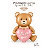 era balon Pembe Kalpli Love You Ayıcık Folyo Balon 32 İnç 1 Adet Doğum Günü Baby Shower Süsü