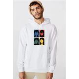 Erased Anime All Main Character Minimal Colorful Art Beyaz Erkek 3İp Kapşonlu Sweatshirt