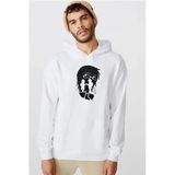 Erased Anime Black White Silhoette Beyaz Erkek 3İp Kapşonlu Sweatshirt