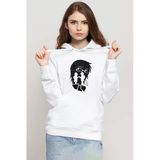 Erased Anime Black White Silhoette Beyaz Kadın 3İp Kapşonlu Sweatshirt