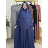 Erasra Class Ferace & Abaya Sufle Esarp ve Üsten Robalı Kemerli Elbise Takım .hac ve Umre Için Uygundur Indigo - İndigo - Standart