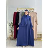 Erasra Class Sallı ,önü V Model Büzgülü Tesettür Elbise Takım ,ferrace,abaya, Hicab,hac ve Umre Için Uygun Indigo - Lacivert - Standart