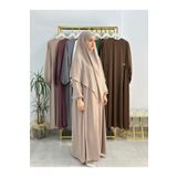 erasra class Yandan Büzgülü Elbise Sufle Esarp Takım Jilbab,abaya,hijab ( Hac Ve Umre Için Uygundur) Bej