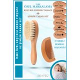 ERATOS Bebek Tarağı Ve Şimşir Tarak 2'li Set -isme Özel(LAZER MARKALAMA) Keçi Kılı Bebek Saç Fırçası Konak