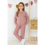 Eray Kids Kız Çocuk Pamuklu Tüylenme Yapmayan Basıc Örme Triko Hırka - Pantolon Takım (4-5-6-7 Yaş) - Pudra - 4 Yaş