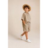 erayalpkids Erkek Çocuk Bej Keten Tişört Şort Takımı Yazlık Set P4501