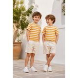 erayalpkids Erkek Çocuk Çizgili Tişörtlü Keten Şort Takımı Yazlık P4511