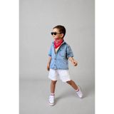 erayalpkids Erkek Çocuk Mavi Kot Gömlek Beyaz Kargo Şort Takımı P4503