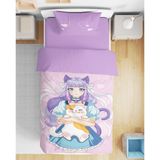 Erays Home Anime Sevimli Kız 3D Dijital Baskılı Tek Kişilik Nevresim Takımı Kız Çocuk Nevresim Takımı - Mor - 160 x 220 cm