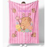 Erays Home Capybara Desenli 3D Dijital Baskılı Polar Battaniye Tv Battaniyesi - Pembe - 140 x 170 cm