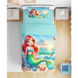 Erays Home Deniz Kızı Mermaid 3D Dijital Baskılı Tek Kişilik Nevresim Takımı - Su Yeşili - 160 x 220 cm