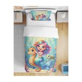 Erays Home Deniz Kızı Mermaid Desenli 3d Dijital Baskılı Tek Kişilik Çarşafsız Çocuk Nevresim Takımı