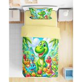 Erays Home Dino Dinazor Desenli 3D Dijital Baskılı Tek Kişilik Nevresim Takımı Çocuk Nevresim Takımı - 160 x 220 cm - Yeşil - Sarı