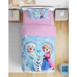 Erays Home Elsa ve Anna Frozen 3D Dijital Tek Kişilik Nevresim Takımı Bebek Kız Nevresim Takımı - 160 x 220 cm - Açık Pembe