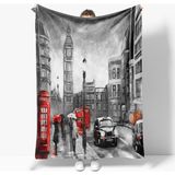 Erays Home Erayshome English London Desenli Baskılı Polar Tv Battaniyesi - 140 x 170 cm - Siyah