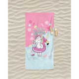 Erays Home Erayshome Unicorn Çocuk Desenli Baskılı Plaj Havlusu - Pembe - Mavi - 70 x 140 cm
