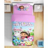 Erays Home Gabby'nin Hayal Evi 3D Dijital Baskılı Tek Kişilik Kız Çocuk Nevresim Takımı Gabbys Dollhouse - Pembe - 160 x 220 cm