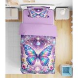 Erays Home Galaksi Kelebeği Butterfly 3D Dijital Baskılı Tek Kişilik Nevresim Takımı - Mor - 160 x 220 cm