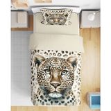Erays Home Leopar 3D Dijital Baskılı Tek Kişilik Nevresim Takımı Dijital Lüks Nevresim Takımı - Bej - 160 x 220 cm